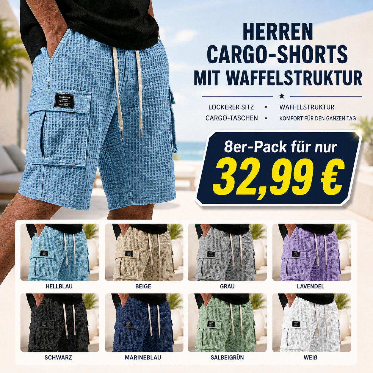 Männer können nicht genug von diesen ultra-atmungsaktiven Waffel-Cargo-Shorts bekommen