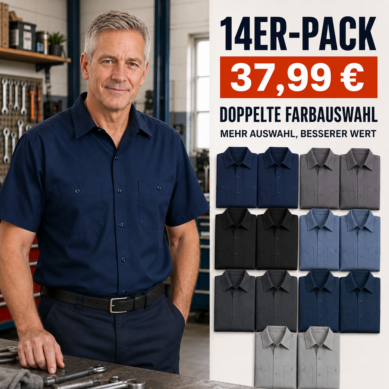 Herren Kurzarm-Arbeitshemd mit zwei Brusttaschen