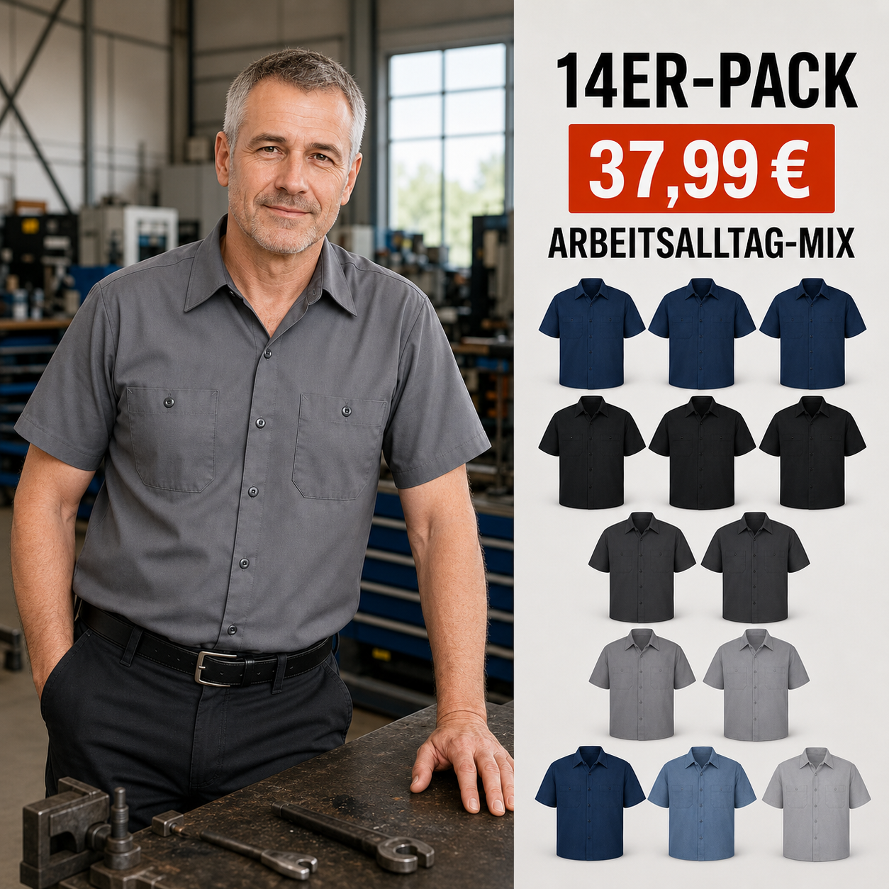 Herren Kurzarm-Arbeitshemd mit zwei Brusttaschen