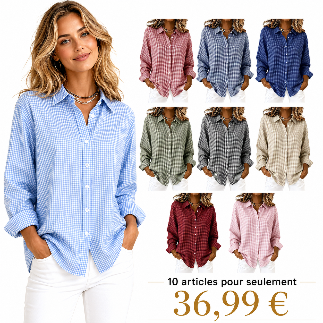 10 articles pour seulement 36,99 €✨ Chemise à Carreaux Élégante Femme – Coupe Décontractée & Confort Chic