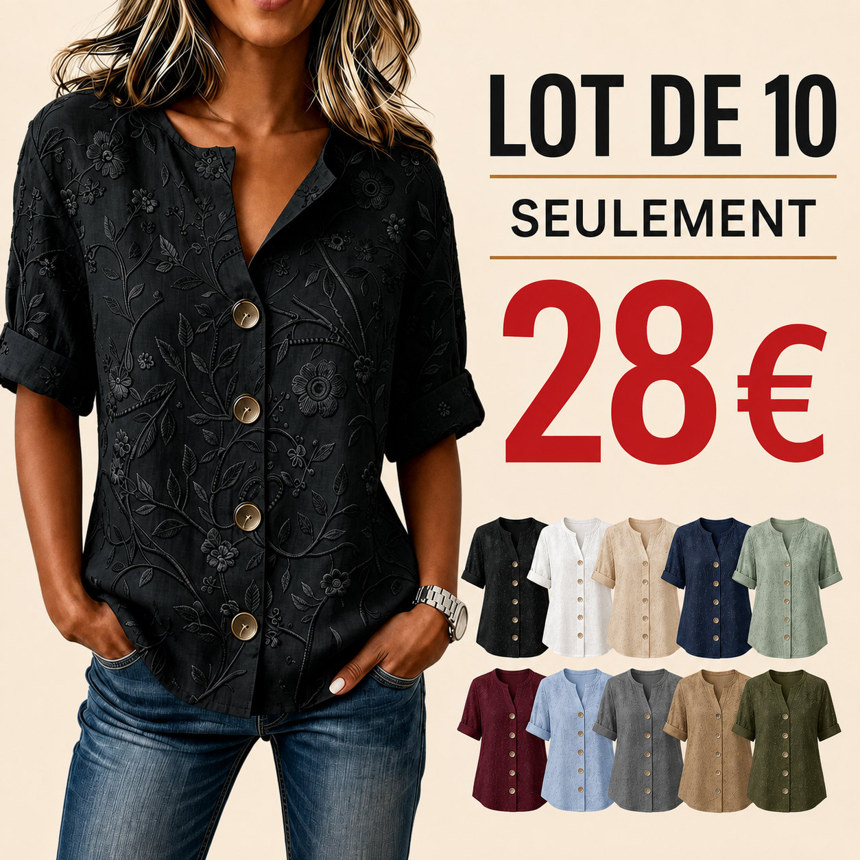 ⏰Store Closing Clearance⚡10 Pack for $28⚡Women's Embossed Floral Button Shirt