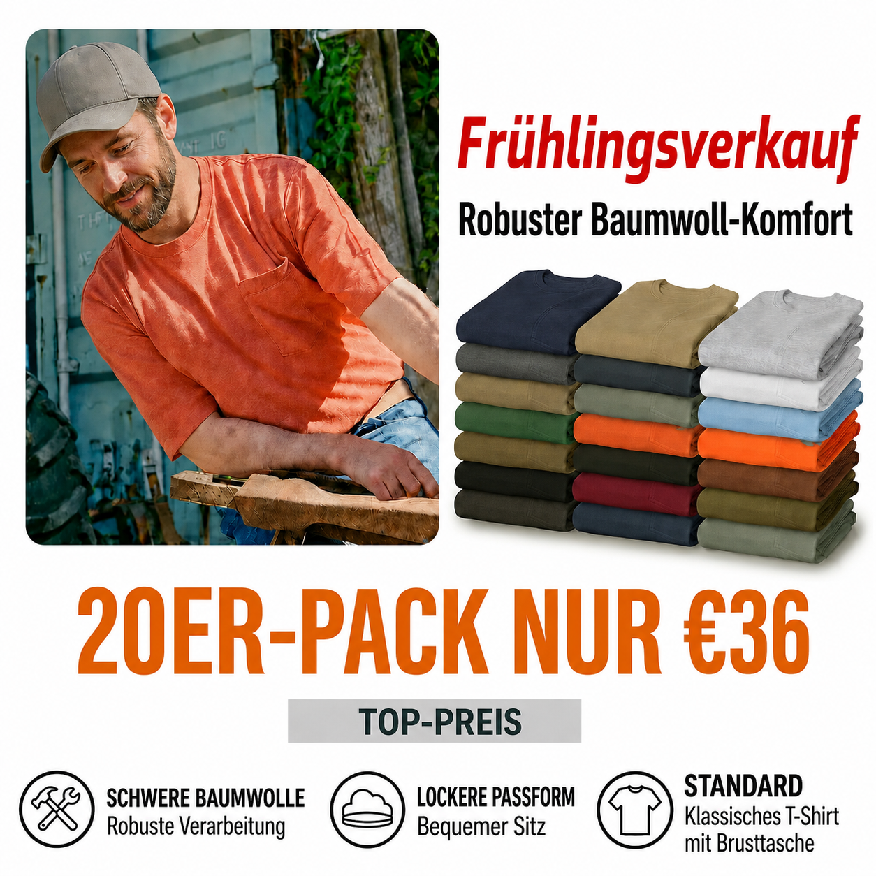 Herren-T-Shirt mit Brusttasche, lockerer Passform und schwerem Stoff – Übergrößen