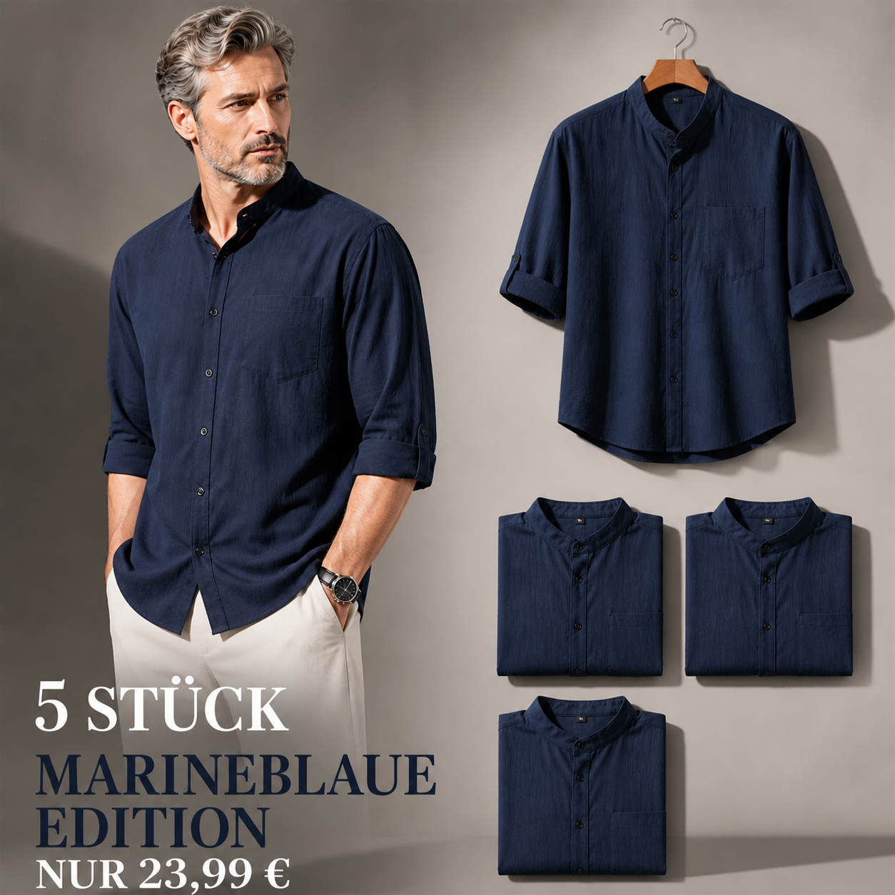 FINAL CLEARANCE - 10-Pack Only $34.99 - Men's Relaxed Mandarin-Collar Three-Quarter-Sleeve Button-Front Shirt