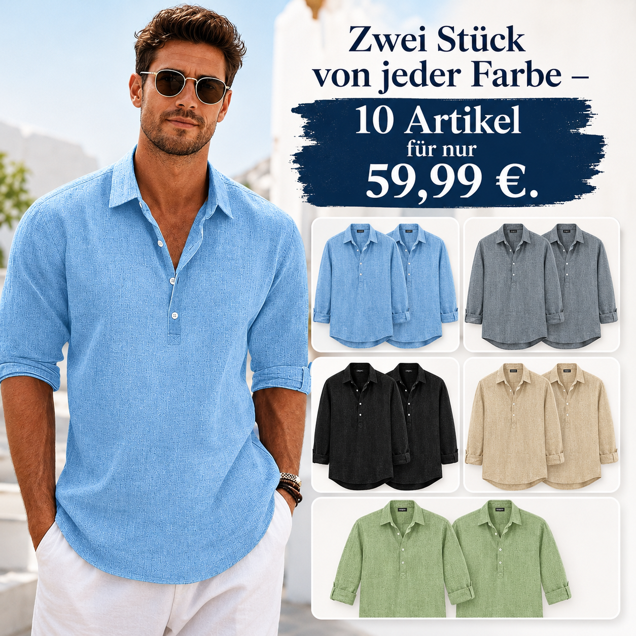 5 Artikel für nur 32,99 €-Klassisches hochwertiges Hemd aus Baumwolle und Leinen