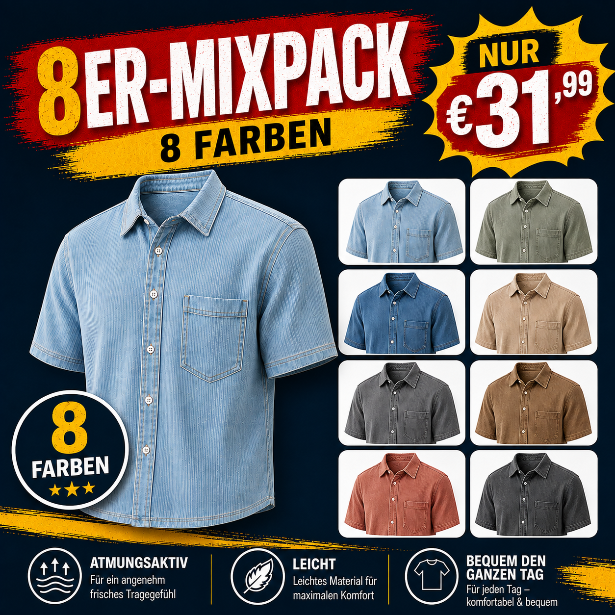 Herren Kurzarmhemd mit Struktur und Brusttasche