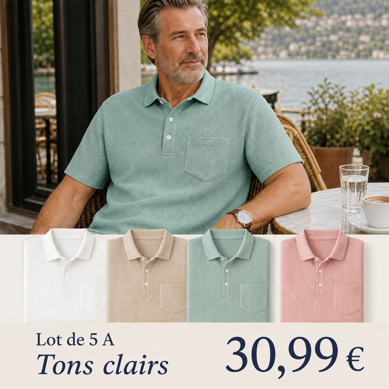 Polo à manches courtes pour homme, texturé, avec poche poitrine