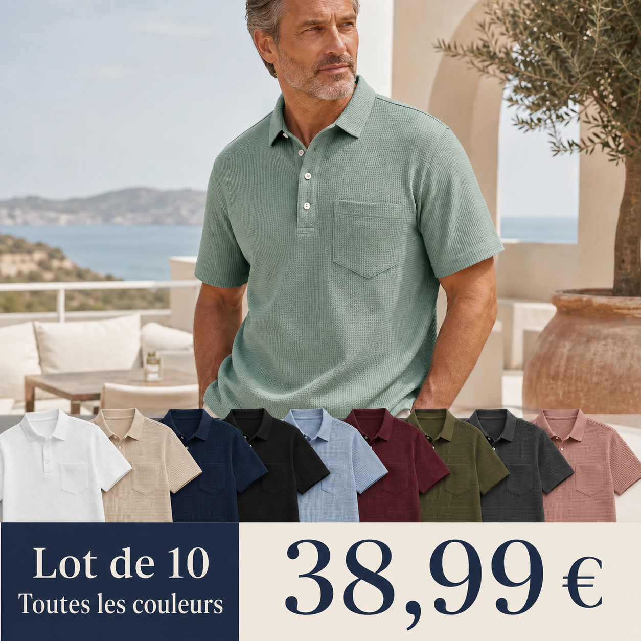 Polo à manches courtes pour homme, texturé, avec poche poitrine
