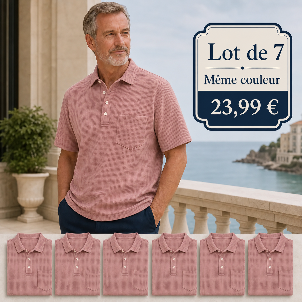 Polo à manches courtes pour homme, texturé, avec poche poitrine