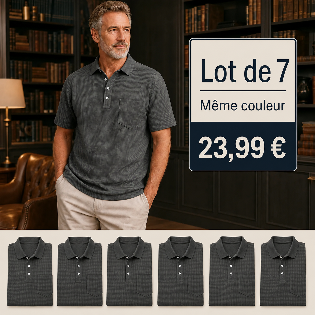 Polo à manches courtes pour homme, texturé, avec poche poitrine
