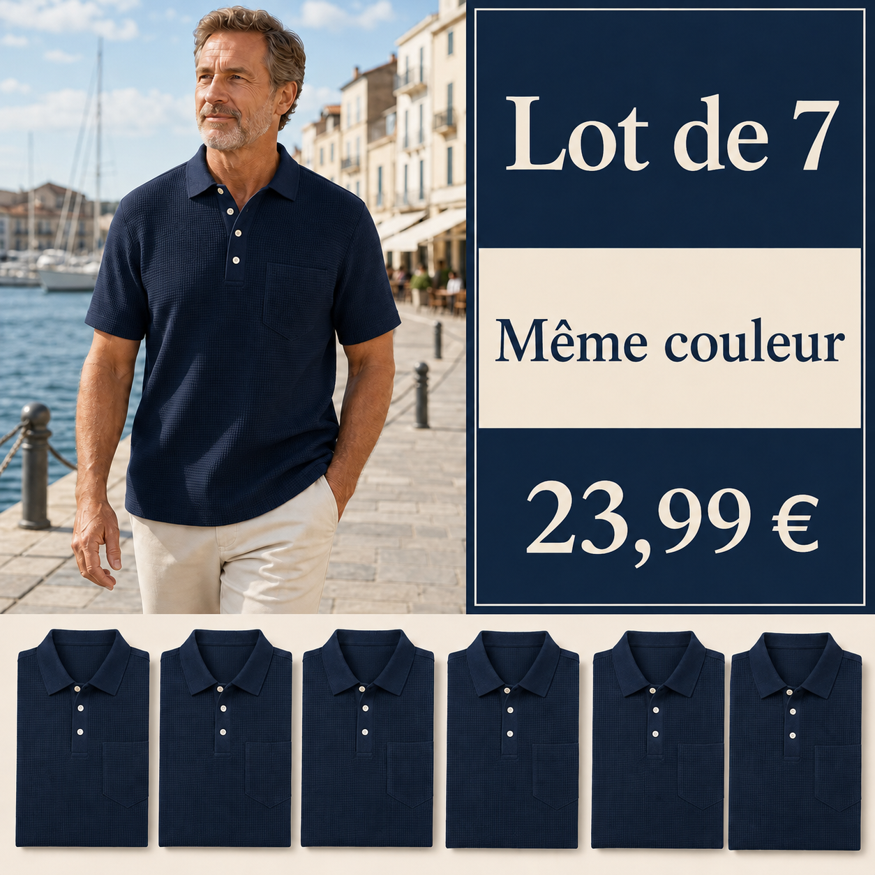 Polo à manches courtes pour homme, texturé, avec poche poitrine