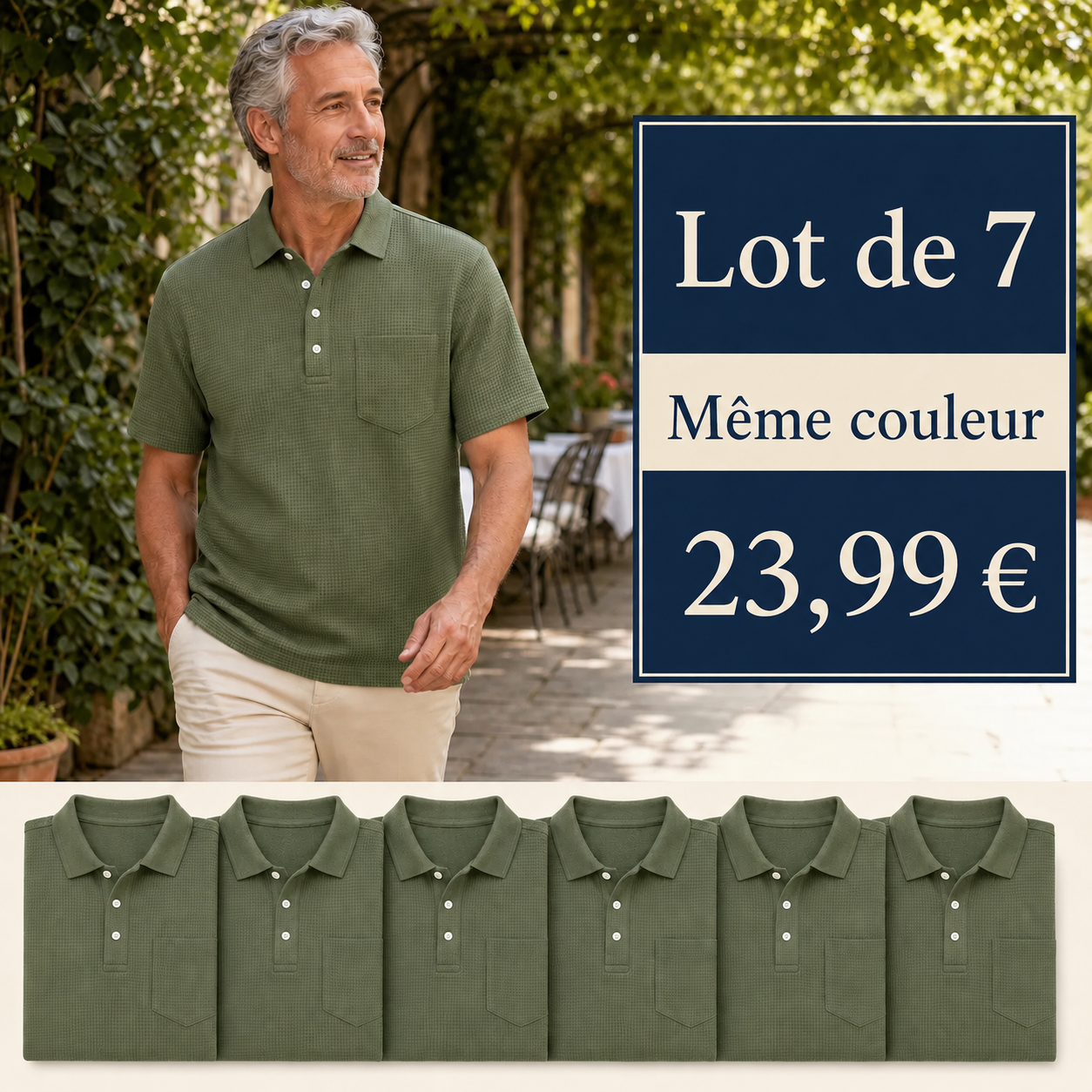 Polo à manches courtes pour homme, texturé, avec poche poitrine