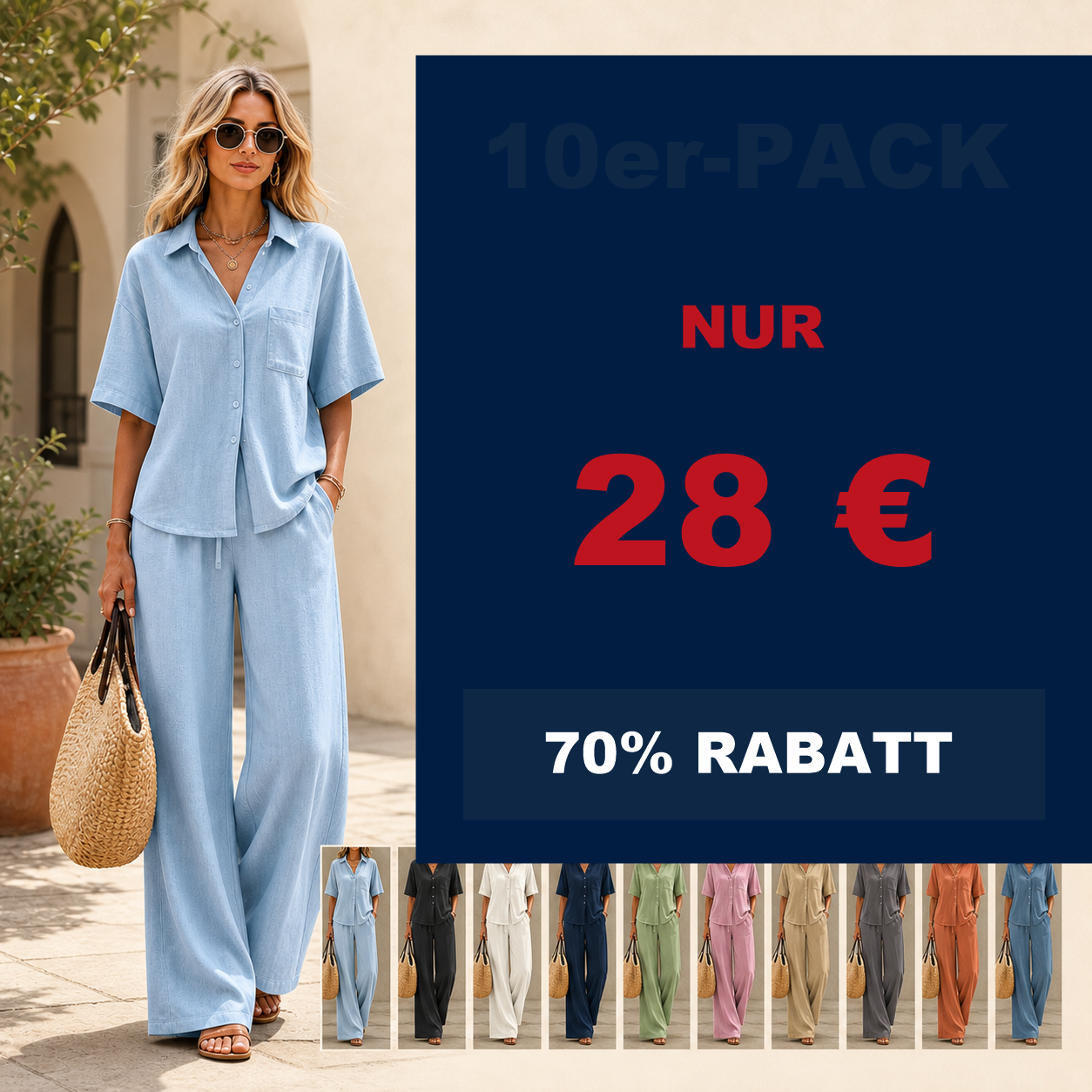 ⏰Räumungsverkauf⚡10er-Pack für 28 €⚡ Damen-Zweiteiler aus Leinenmischung
