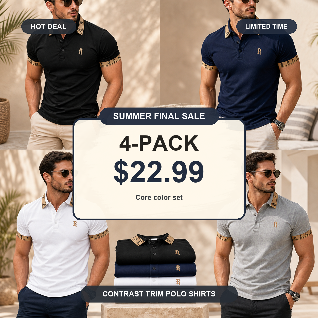 Men's Contrast Trim Monogram Short Sleeve Polo Shirt