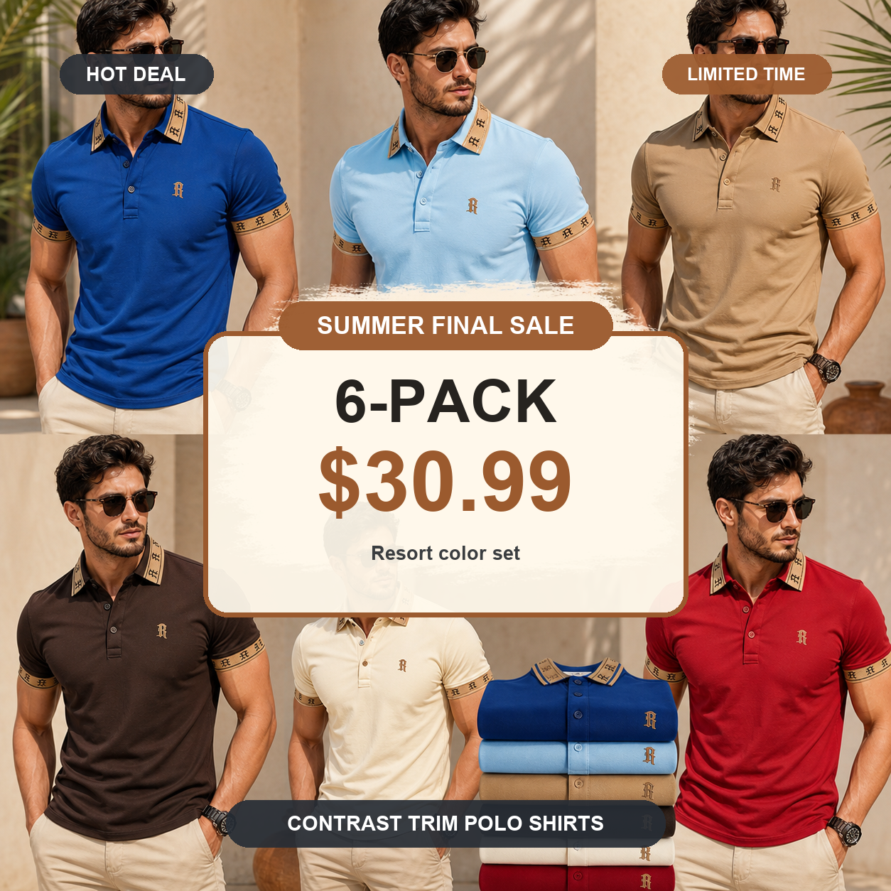 Men's Contrast Trim Monogram Short Sleeve Polo Shirt
