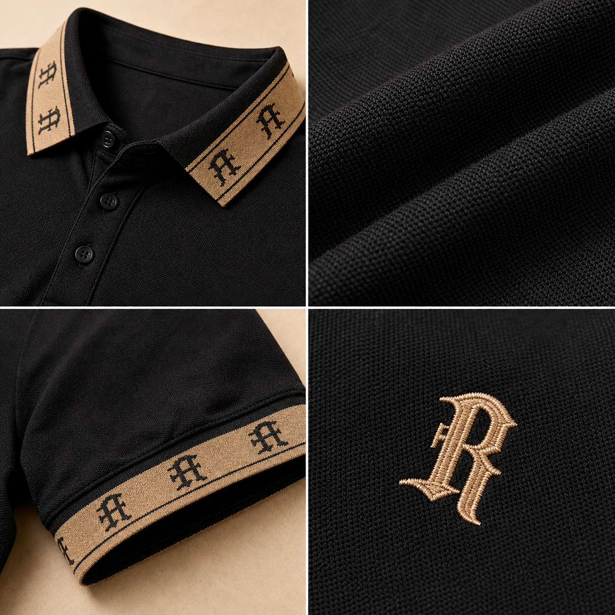 Men's Contrast Trim Monogram Short Sleeve Polo Shirt