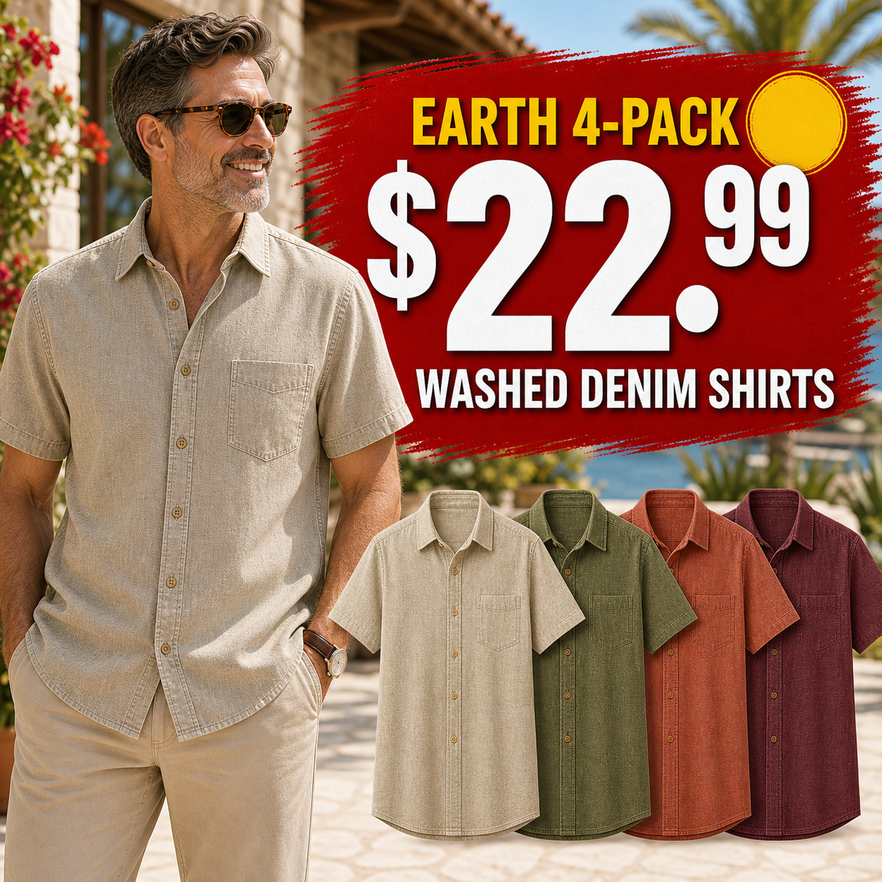 Men's Short Sleeve Washed Denim Button-Up Shirts