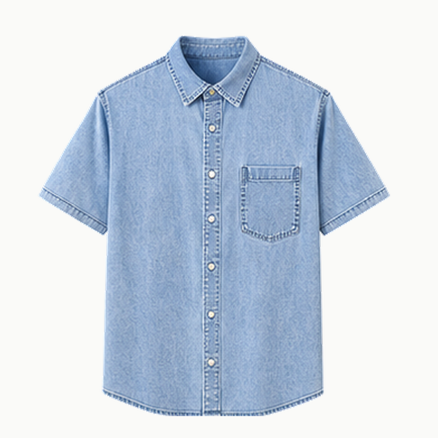 Men's Short Sleeve Washed Denim Button-Up Shirts