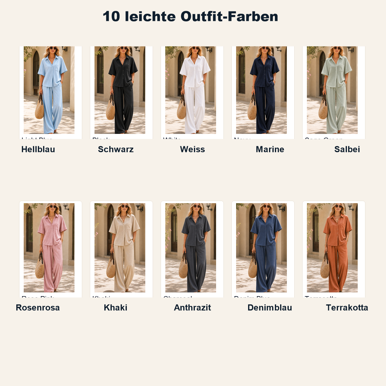⏰Räumungsverkauf⚡10er-Pack für 28 €⚡ Damen-Zweiteiler aus Leinenmischung