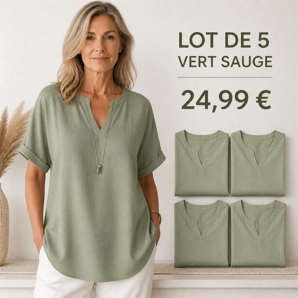 Lot de 5 tops femme vert sauge