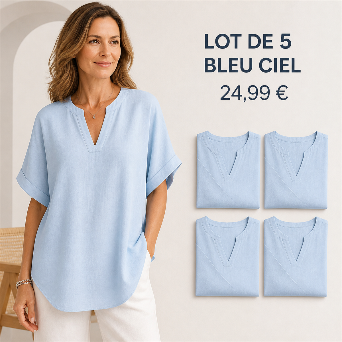 Lot de 5 tops femme bleu ciel