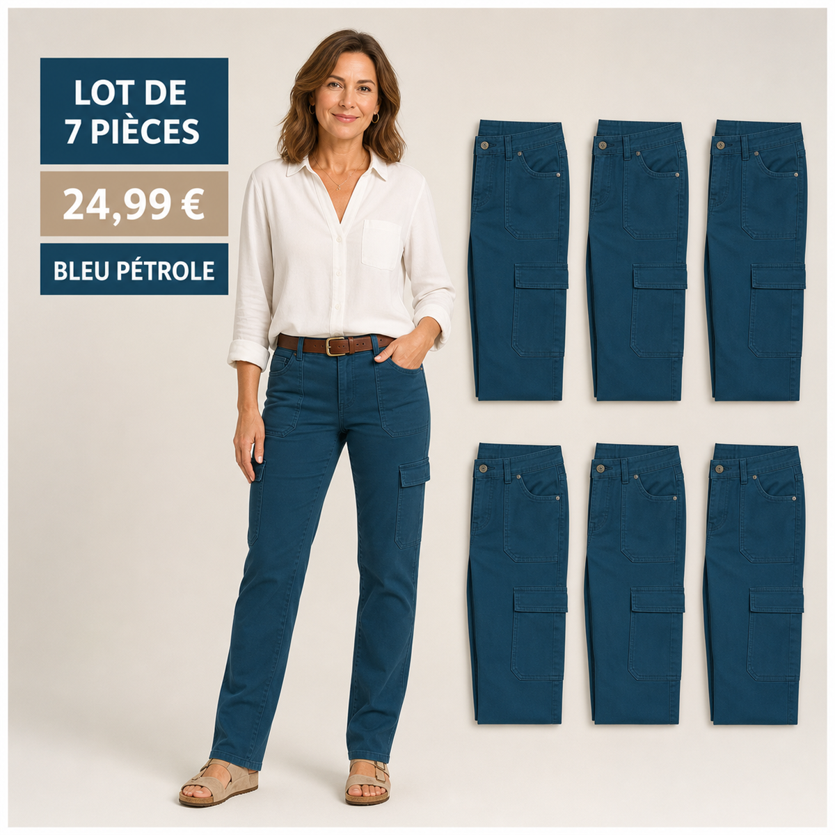 Offre en lot - Pantalon droit femme a poches cargo