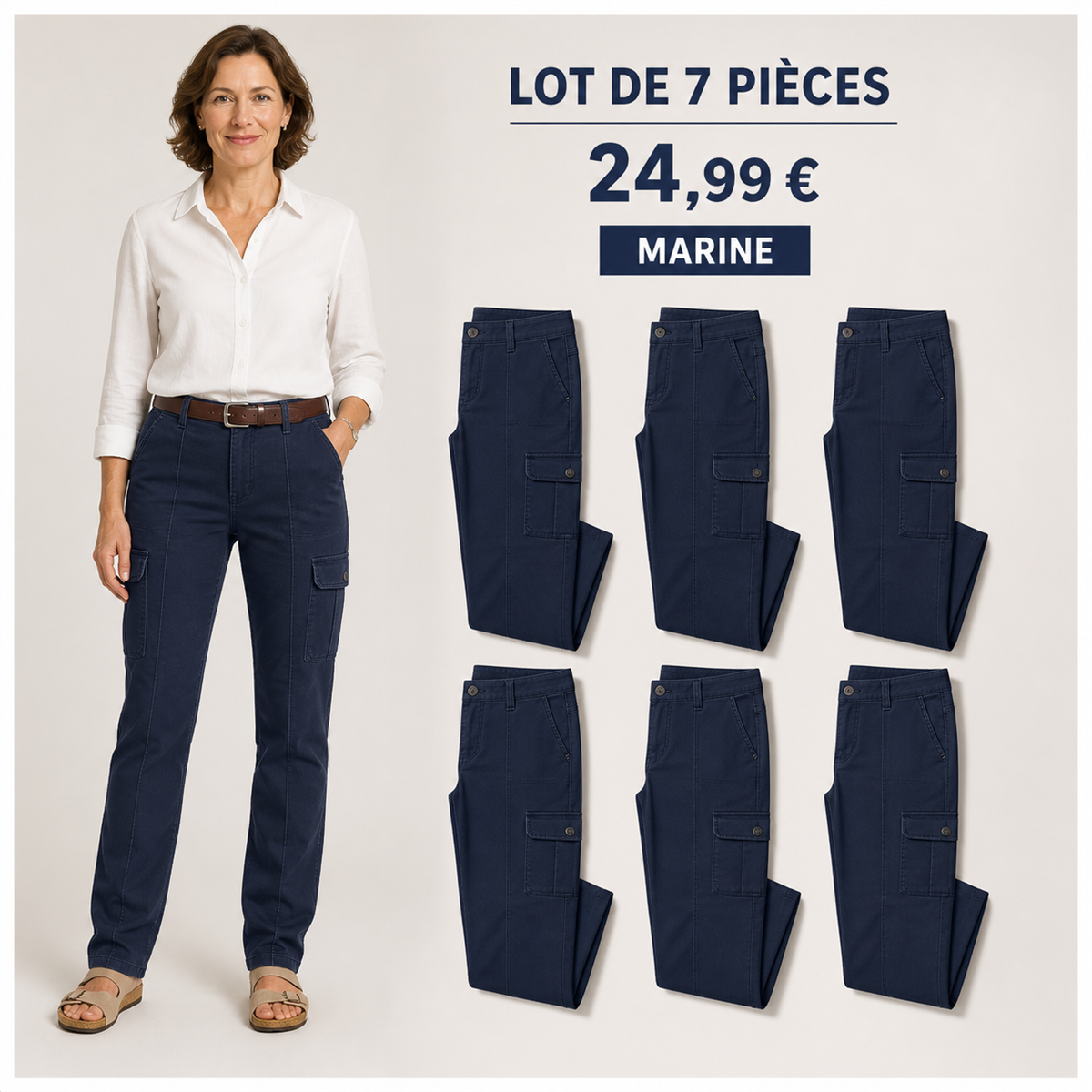 Offre en lot - Pantalon droit femme a poches cargo