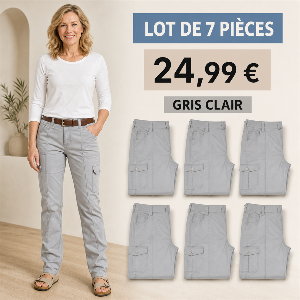 Offre en lot - Pantalon droit femme a poches cargo
