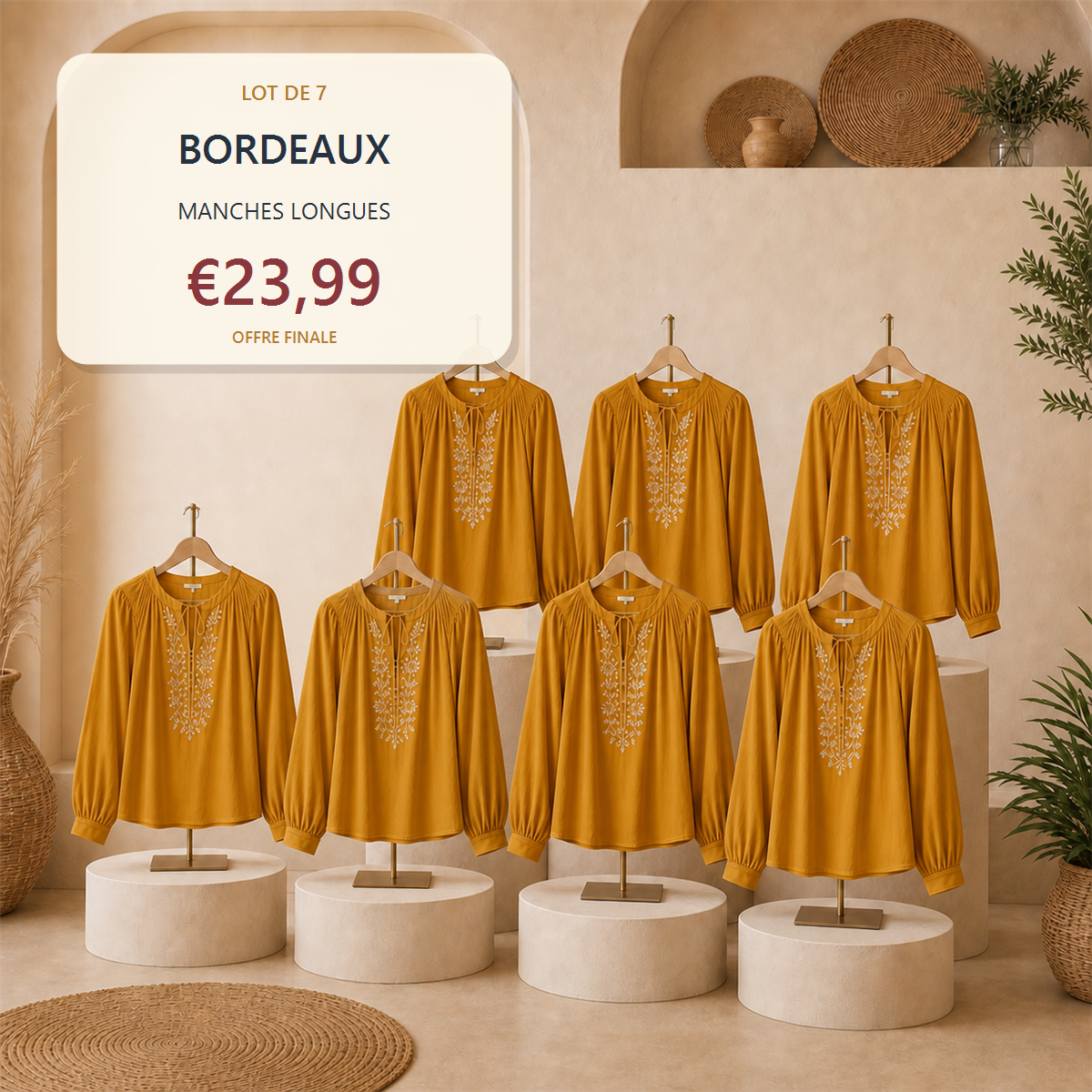 Lot de 14 hauts boh猫mes femme - 7 manches courtes + 7 manches longues - Lot de 7 pi猫ces Gris anthracite - 23.99 €