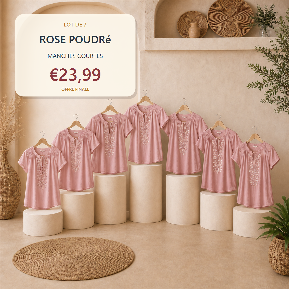 Lot de 14 hauts boh猫mes femme - 7 manches courtes + 7 manches longues - Lot de 7 pi猫ces Noir - 23.99 €