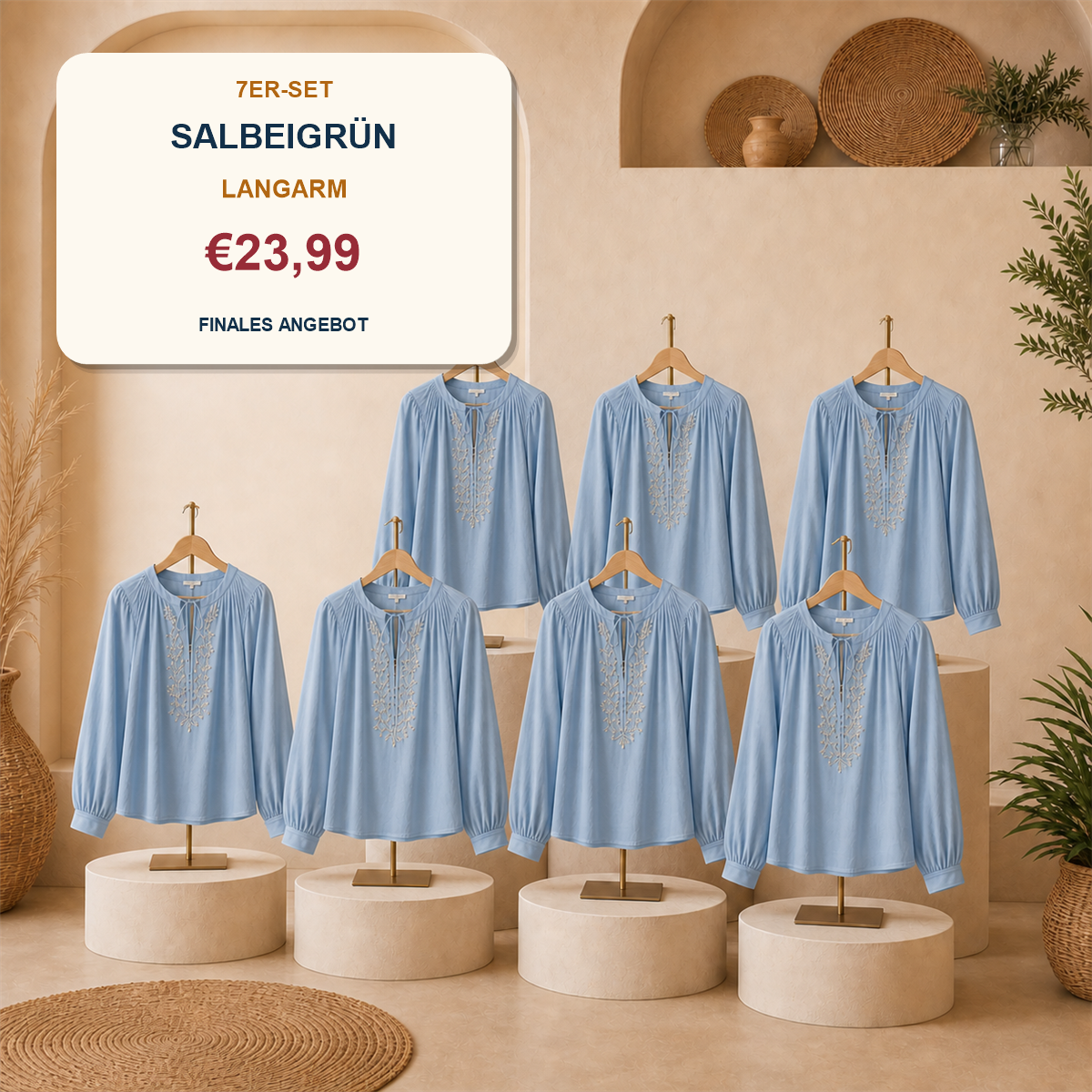 14er-Set Boho-Damenoberteile - 7 kurzärmelige + 7 langärmelige Modelle - 7-teiliges Set Lavendel - 23.99 €
