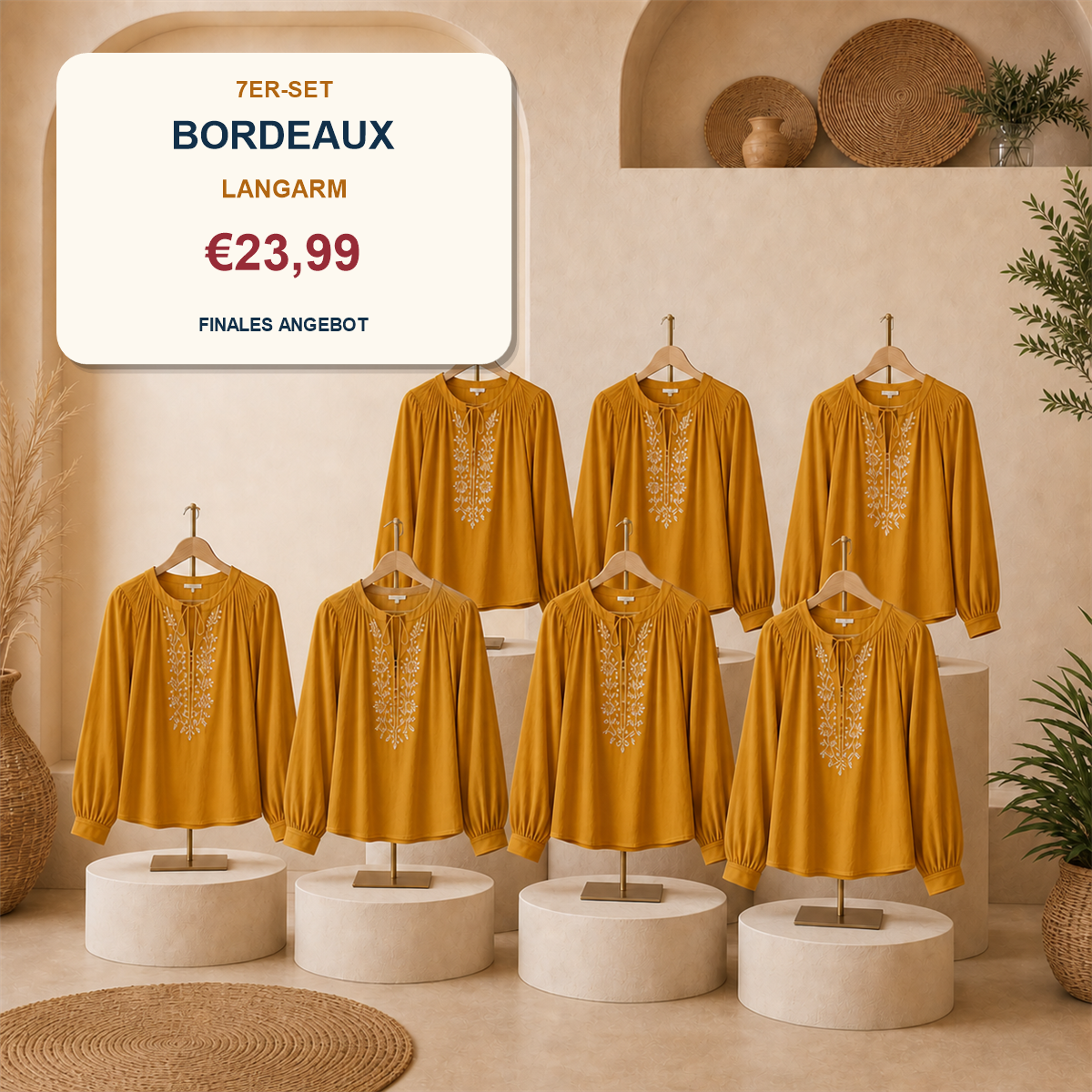 14er-Set Boho-Damenoberteile - 7 kurzärmelige + 7 langärmelige Modelle - 7-teiliges Set Anthrazit - 23.99 €