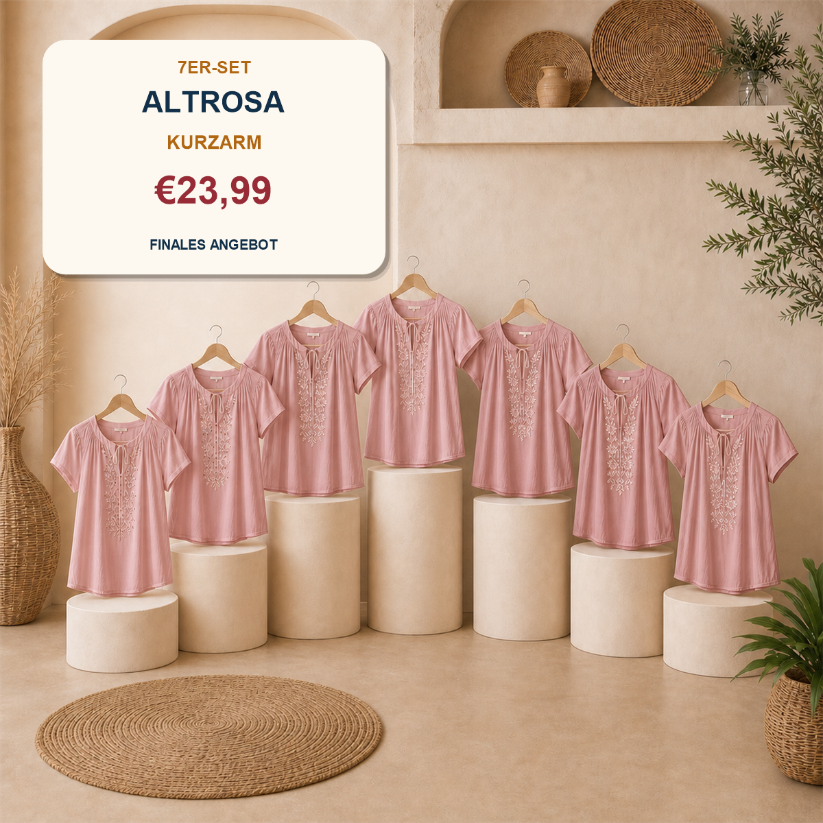 14er-Set Boho-Damenoberteile - 7 kurzärmelige + 7 langärmelige Modelle - 7-teiliges Set Schwarz - 23.99 €