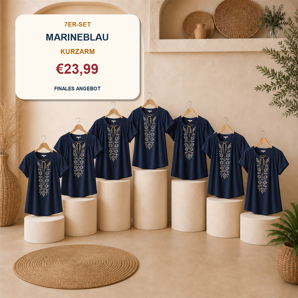 14er-Set Boho-Damenoberteile - 7 kurzärmelige + 7 langärmelige Modelle - 7-teiliges Set Altrosa - 23.99 €