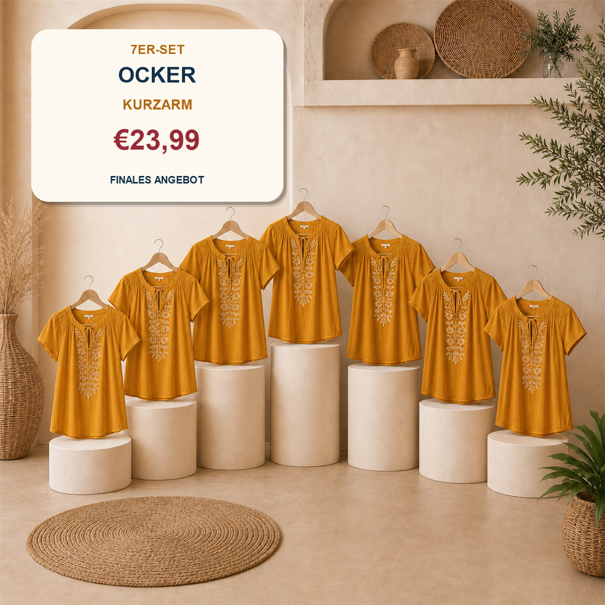 14er-Set Boho-Damenoberteile - 7 kurzärmelige + 7 langärmelige Modelle - 7-teiliges Set Burgunderrot - 23.99 €