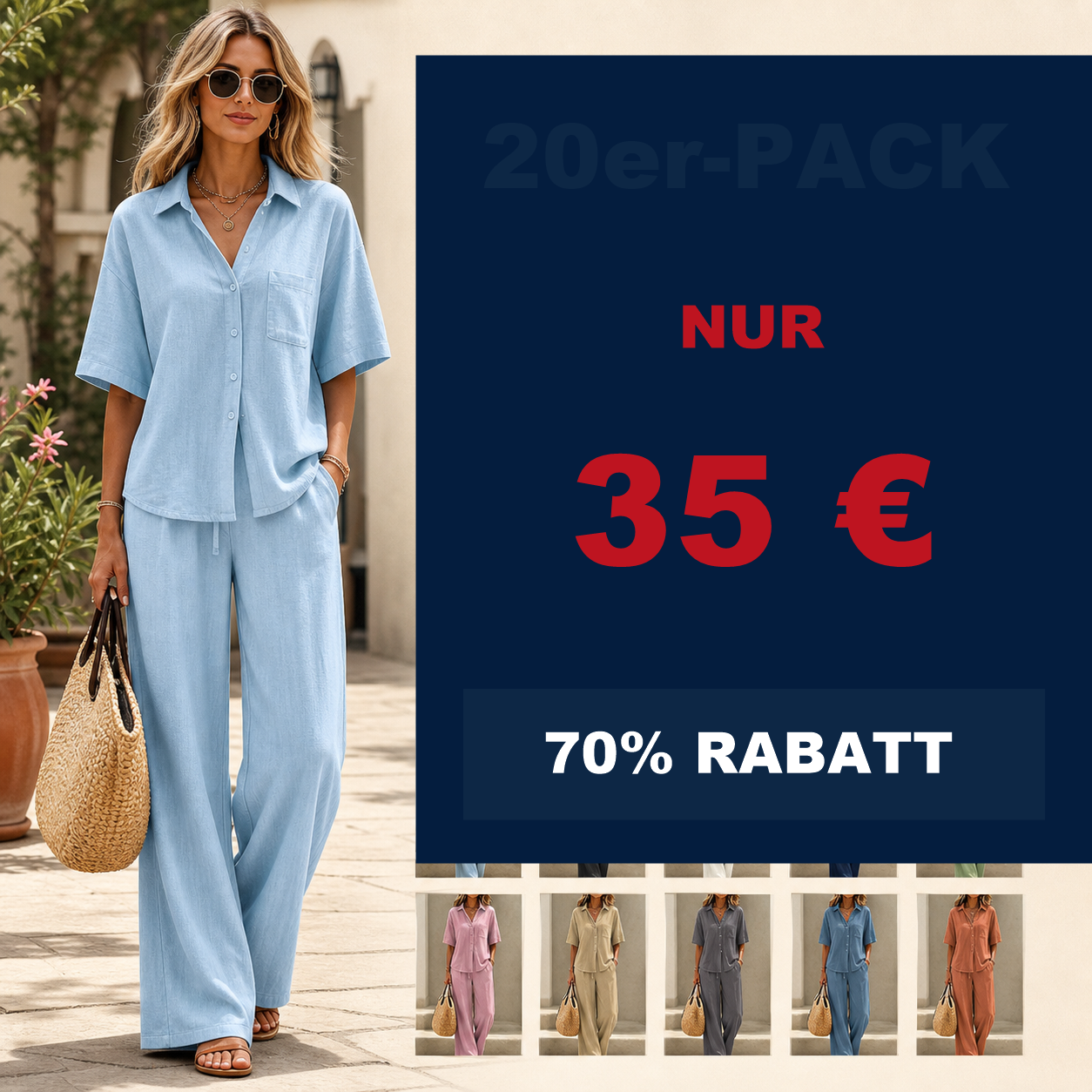 ⏰Räumungsverkauf⚡10er-Pack für 28 €⚡ Damen-Zweiteiler aus Leinenmischung