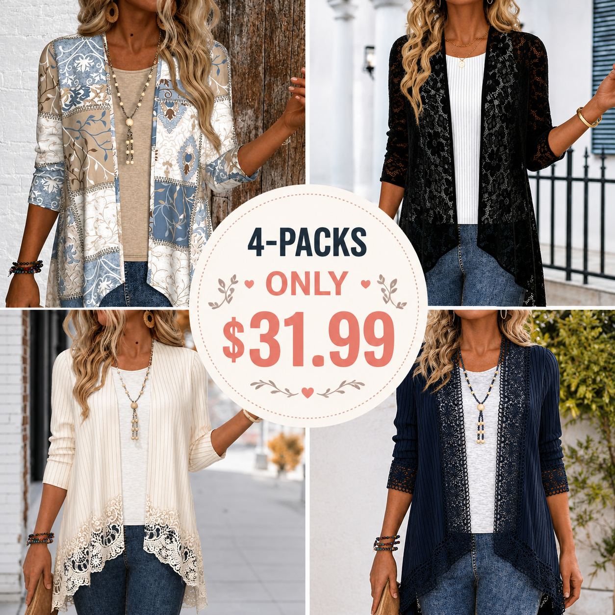 Tops For Women ROTITA PatchworkGeometric Print Long Sleeve Light Cardigan