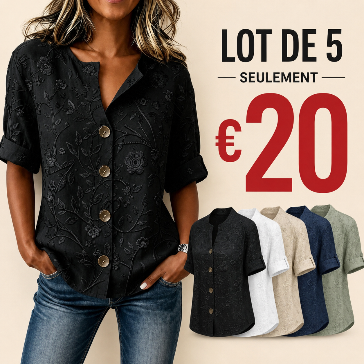 ⏰Liquidation avant fermeture du magasin⚡Lot de 10 pour 28 €⚡Chemise boutonnée à fleurs en relief pour femme