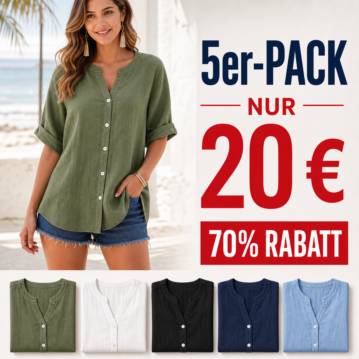 ⏰ Räumungsverkauf ⚡10er-Pack für 28 €⚡ Lockere Damen-Henley-Bluse