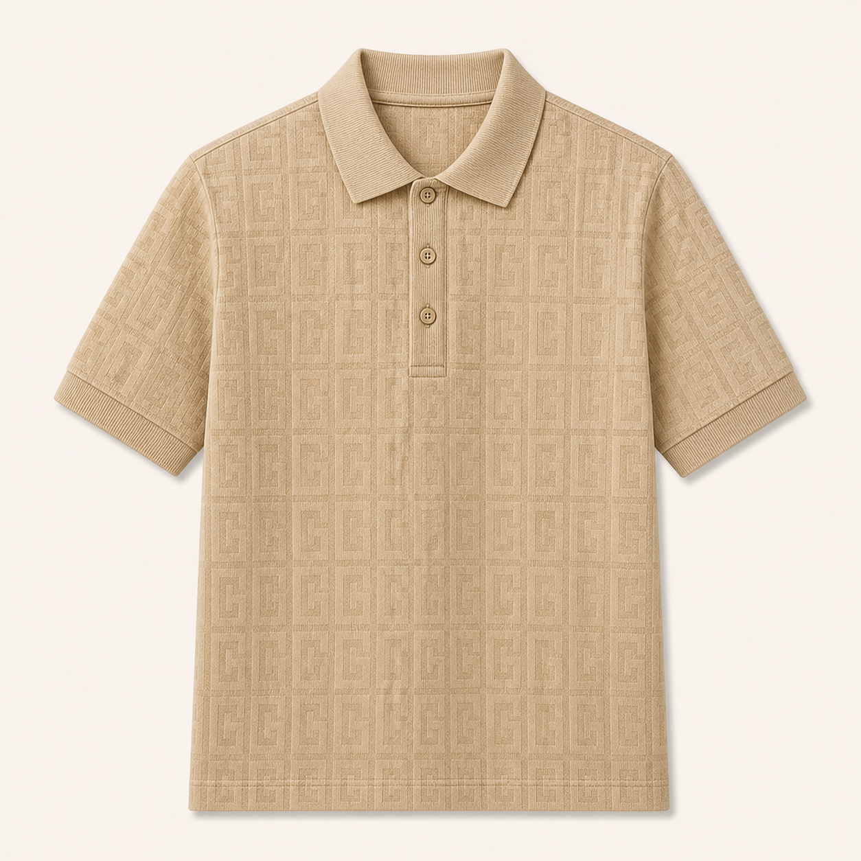 🔥CLEARANCE SALE🔥 Unisex Tonal Jacquard Polo Shirt - Beige Sand