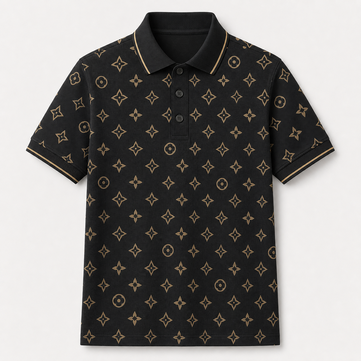 🔥CLEARANCE SALE🔥 Geometric Monogram Print Polo Shirt - Black Gold
