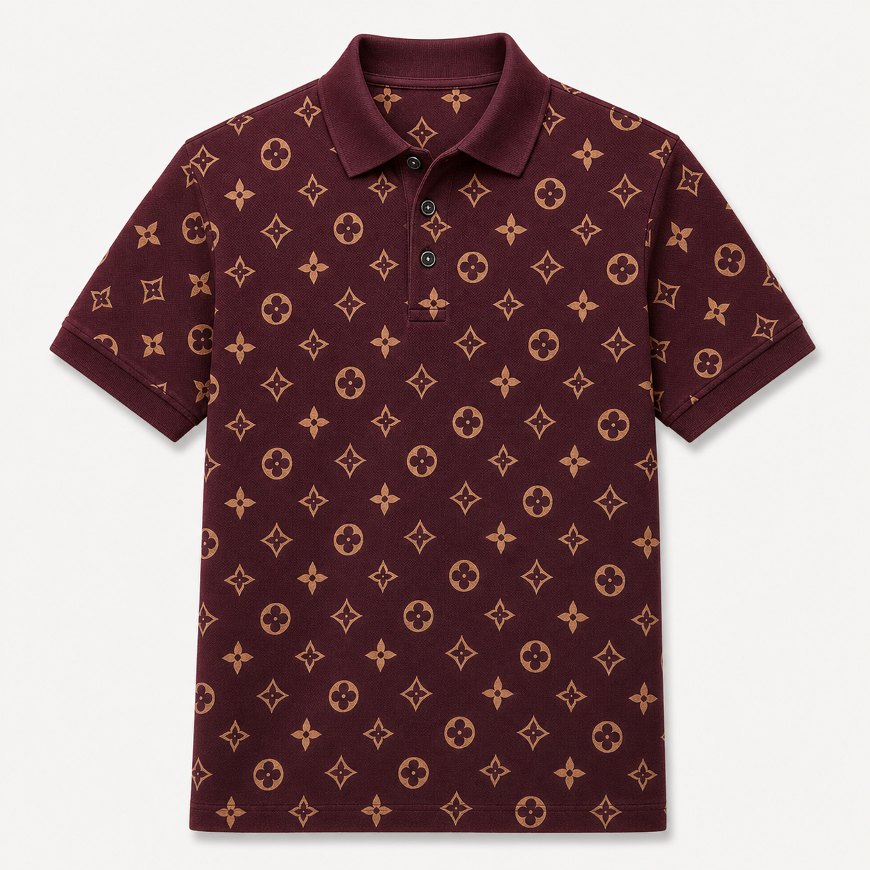 🔥CLEARANCE SALE🔥 Geometric Monogram Print Polo Shirt - Burgundy Wine