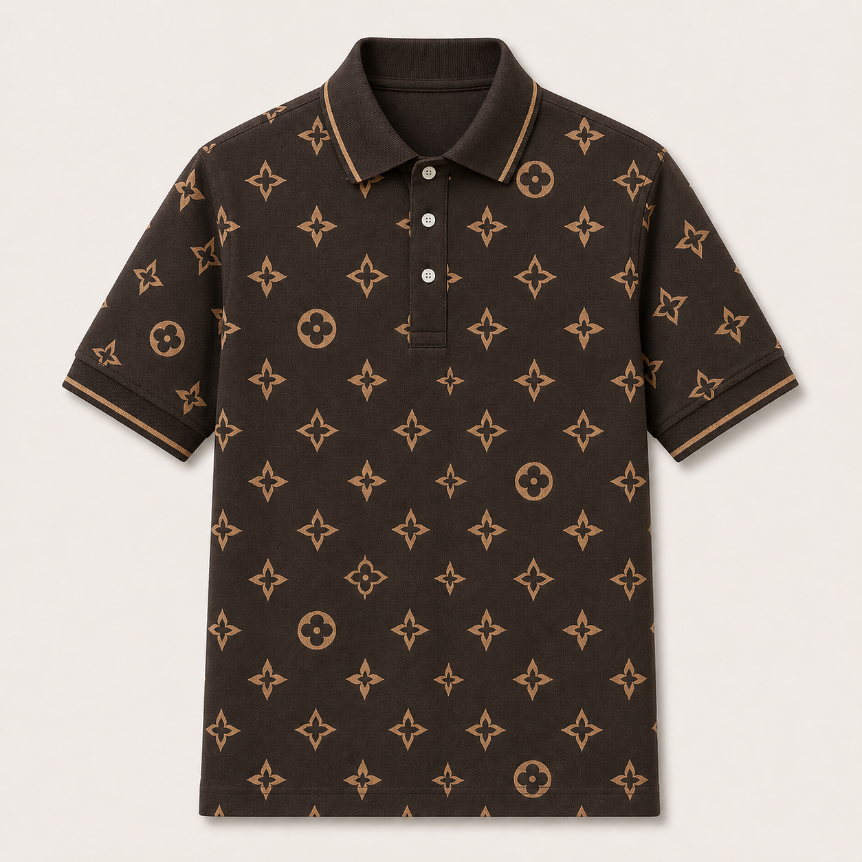 🔥CLEARANCE SALE🔥 Geometric Monogram Print Polo Shirt - Coffee Brown