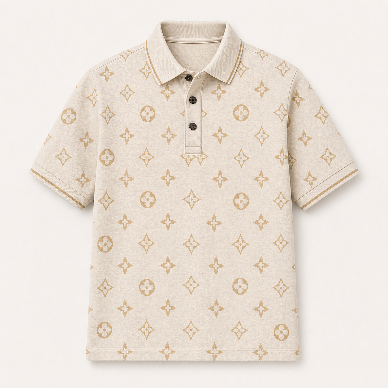 🔥CLEARANCE SALE🔥 Geometric Monogram Print Polo Shirt - Cream Beige