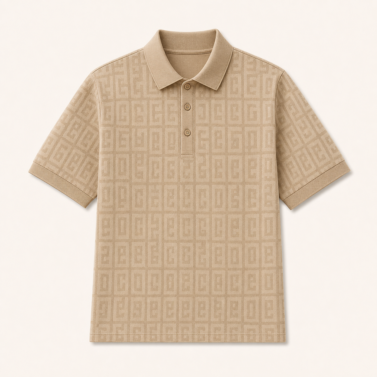 🔥CLEARANCE SALE🔥 Unisex Tonal Jacquard Polo Shirt - Khaki