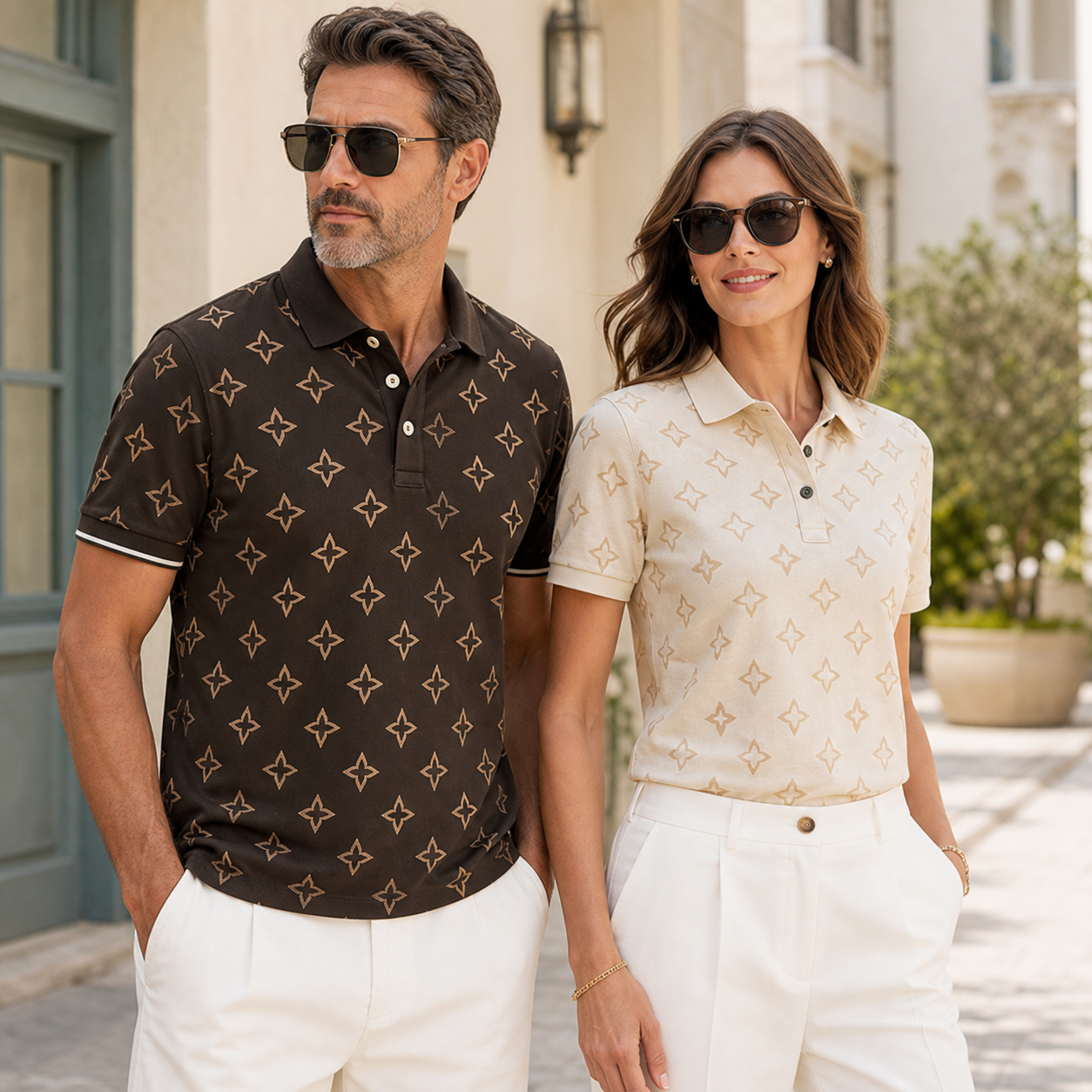🔥CLEARANCE SALE🔥 Geometric Monogram Print Polo Shirt - Lifestyle