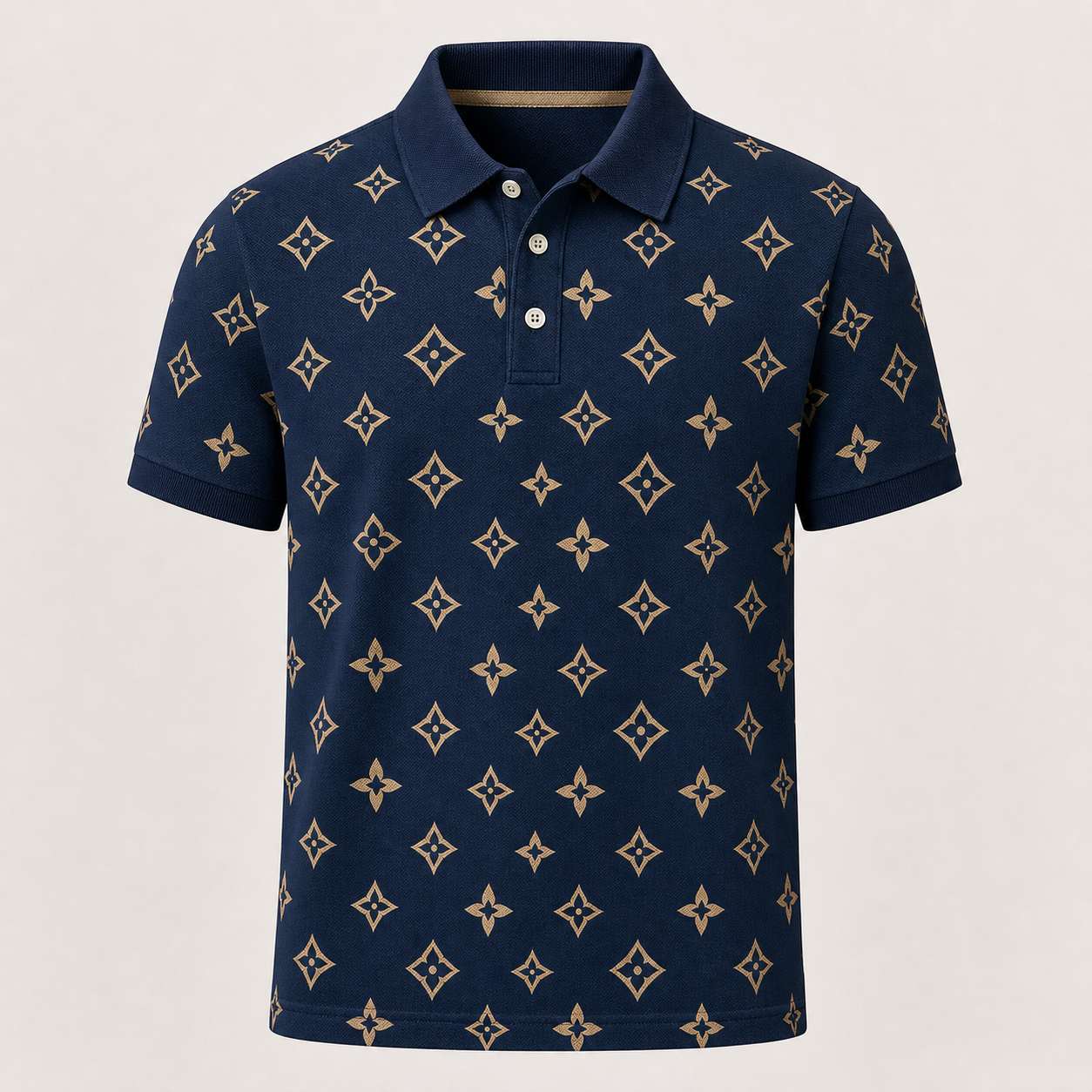 🔥CLEARANCE SALE🔥 Geometric Monogram Print Polo Shirt - Navy Blue