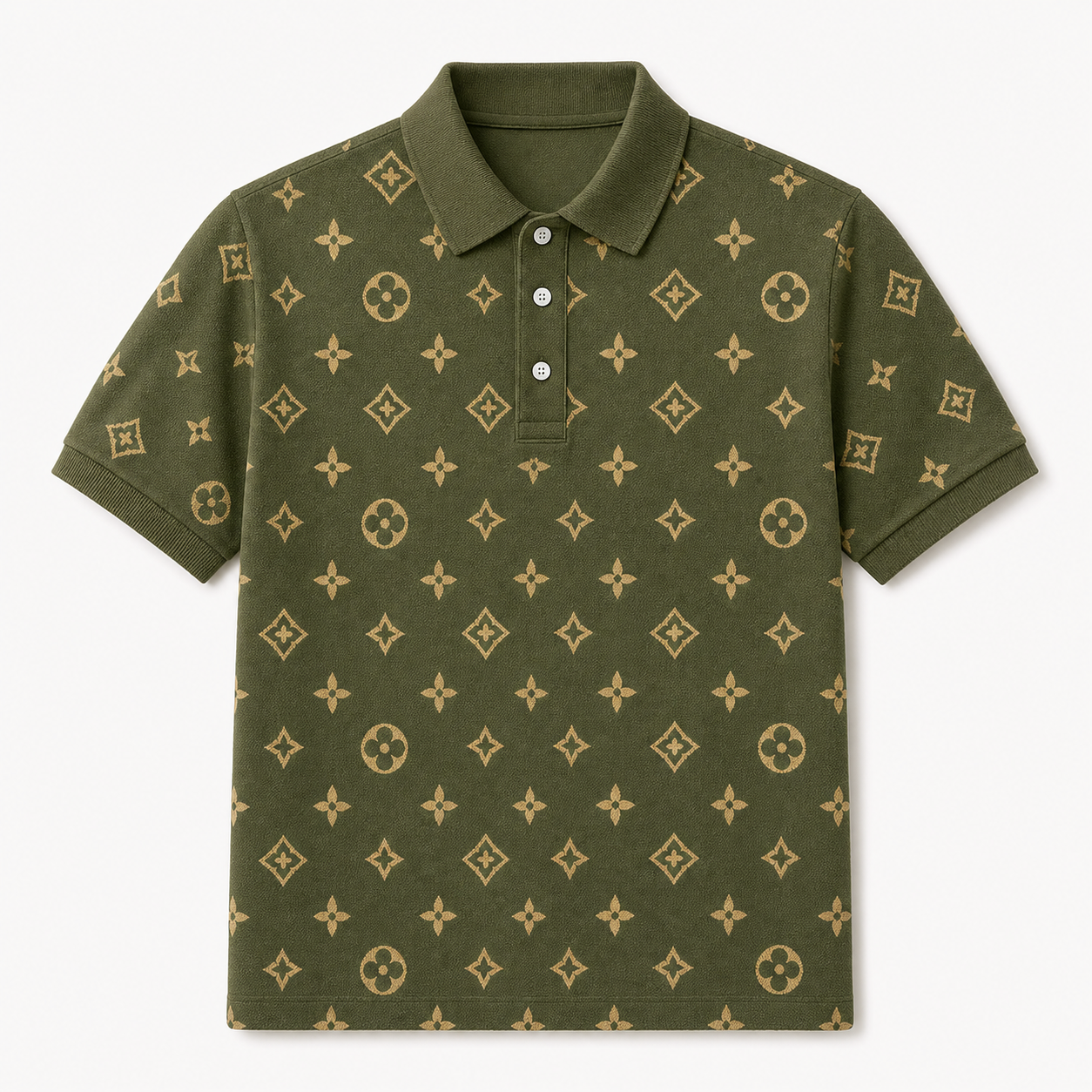 🔥CLEARANCE SALE🔥 Geometric Monogram Print Polo Shirt - Olive Green
