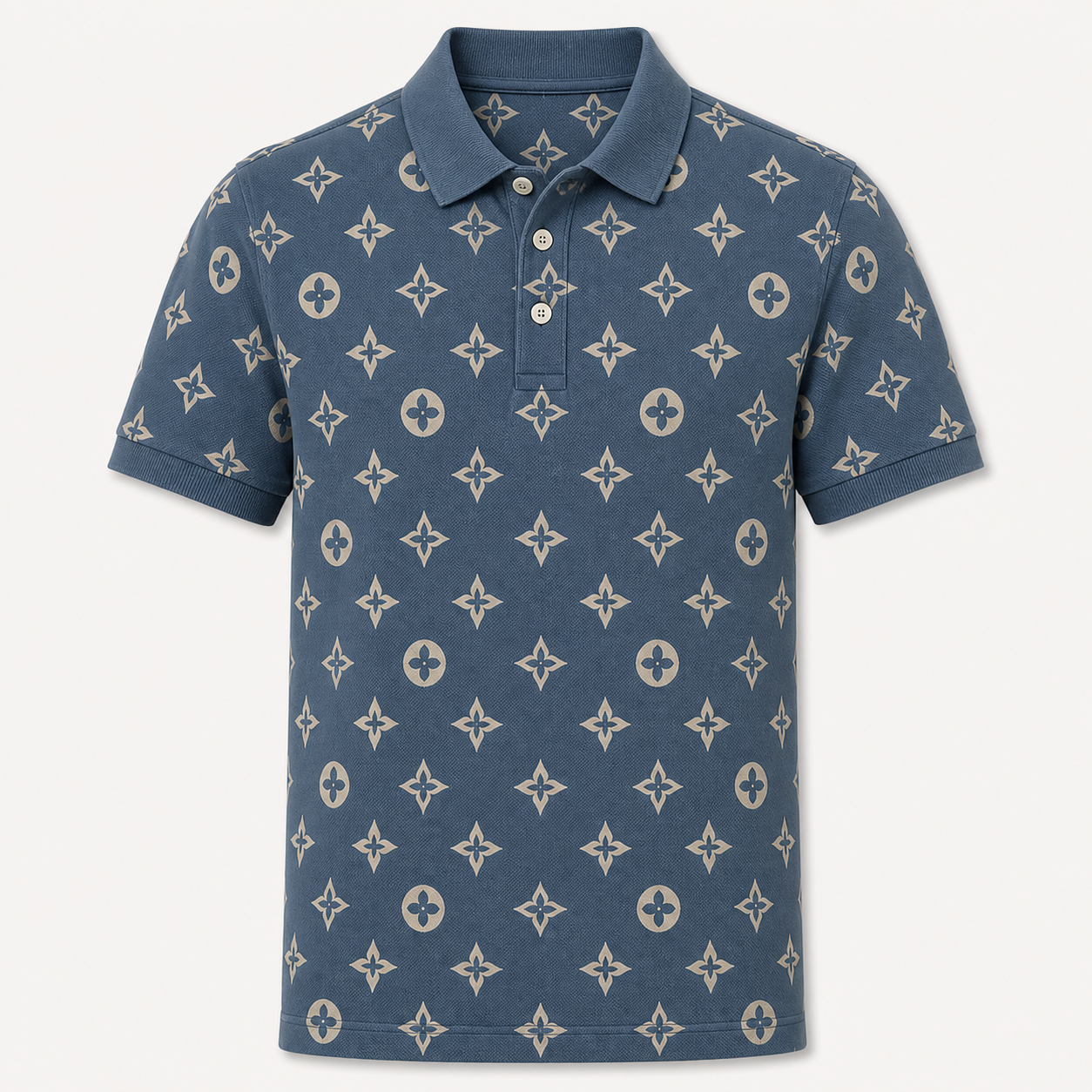 🔥CLEARANCE SALE🔥 Geometric Monogram Print Polo Shirt - Slate Blue
