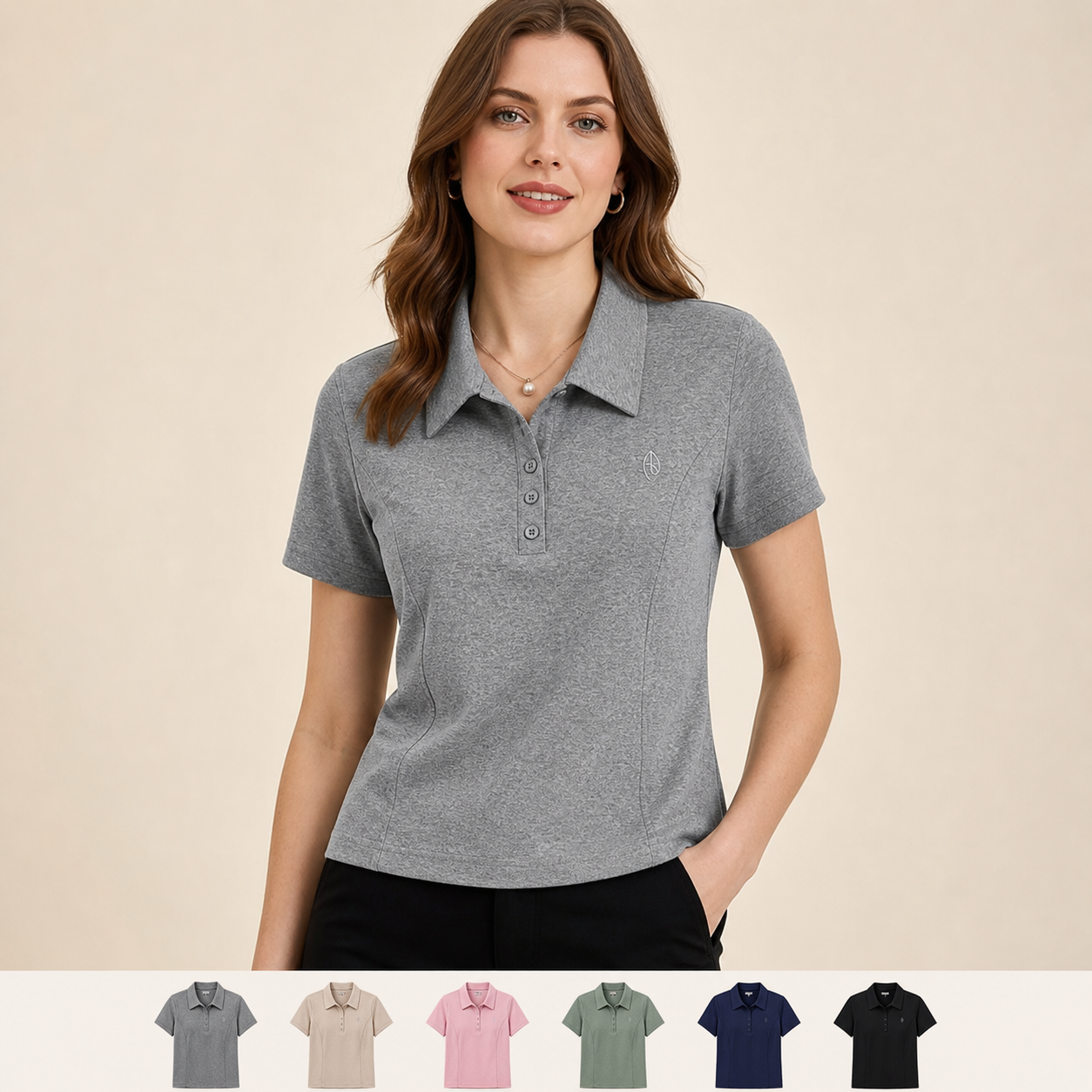 Women's short sleeve polo shirt model