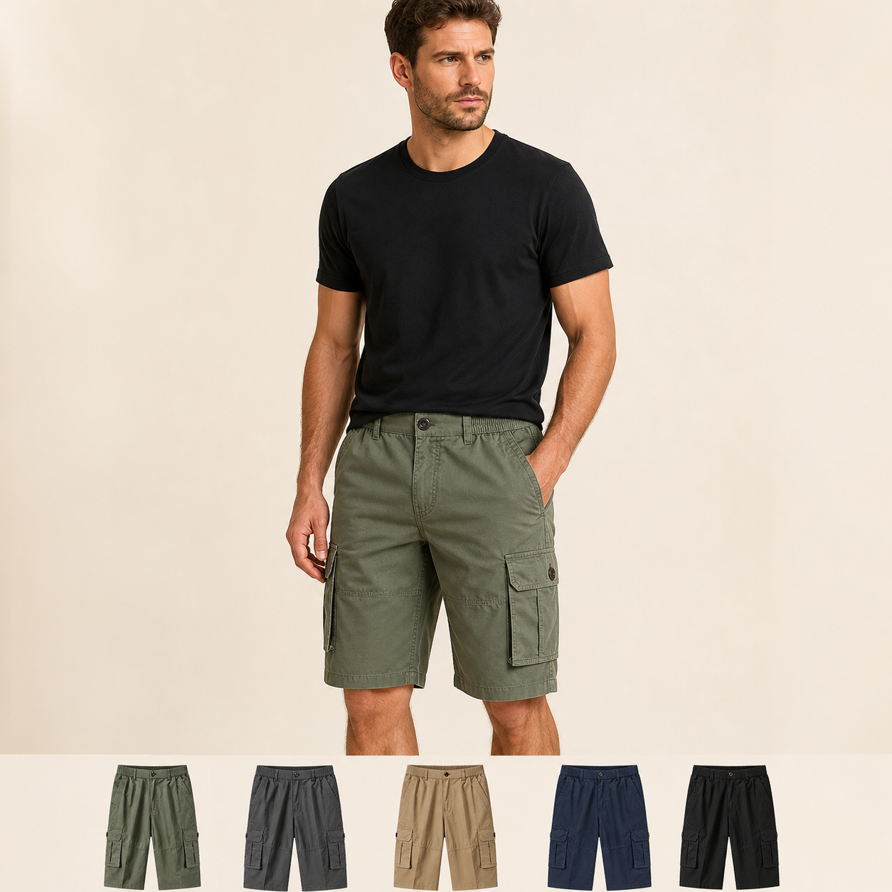 ⏰Räumungsverkauf⚡10er-Pack für 28 €⚡ Herren-Cargo-Shorts mit elastischem Bund
